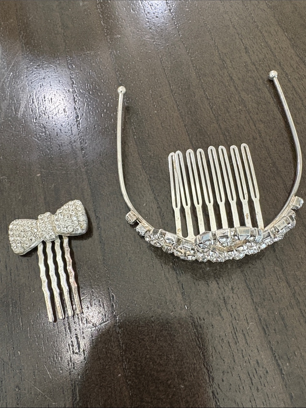 Rhinestone Bow Hair Pin and Mini Crystal Bridal Comb Set